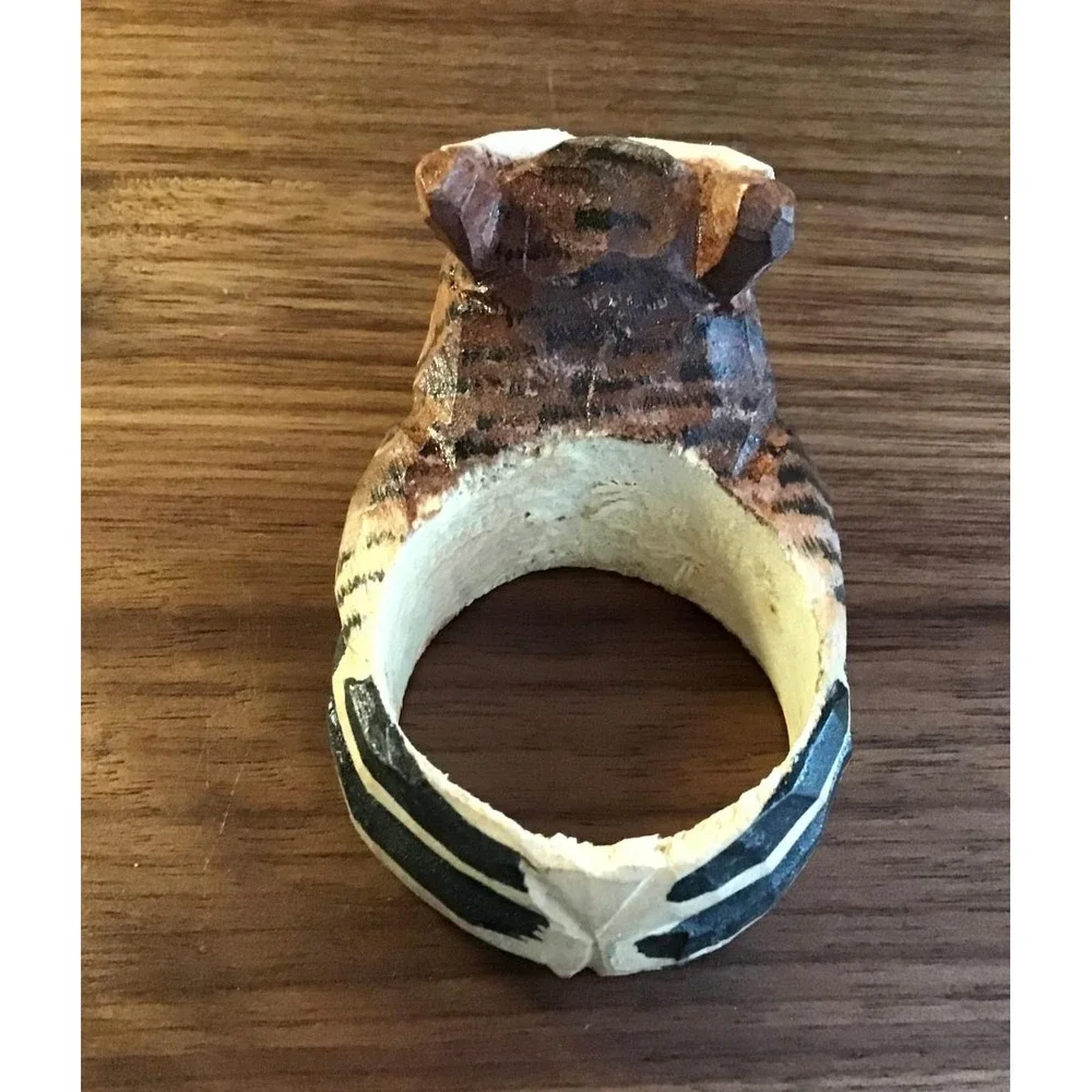 Hand Carved Wood Owl Napkin Rings Set of 6 Rustic Cabin Cottagecore Boho Indie‎